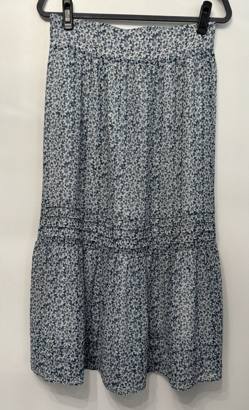 Madewell Floral Tiered Midi Skirt Womens Medium Blue White Cottagecore Boho